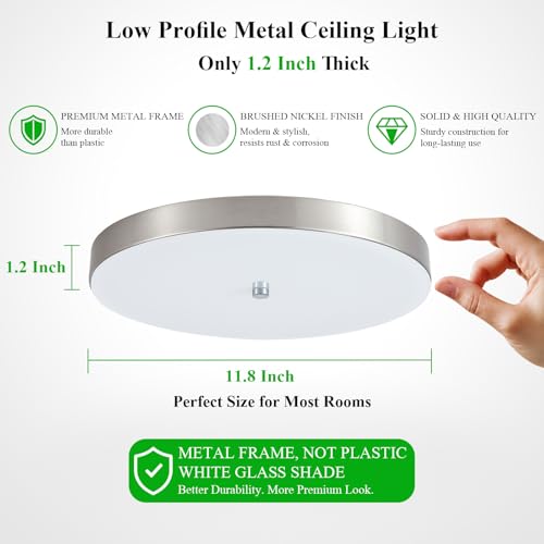 12 Inch Brushed Nickel LED Flush Mount Ceiling Light Fixtures