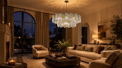 40" 12 Light Modern Art Ice Stick Crystal Chandelier (Amber & Clear Gold)