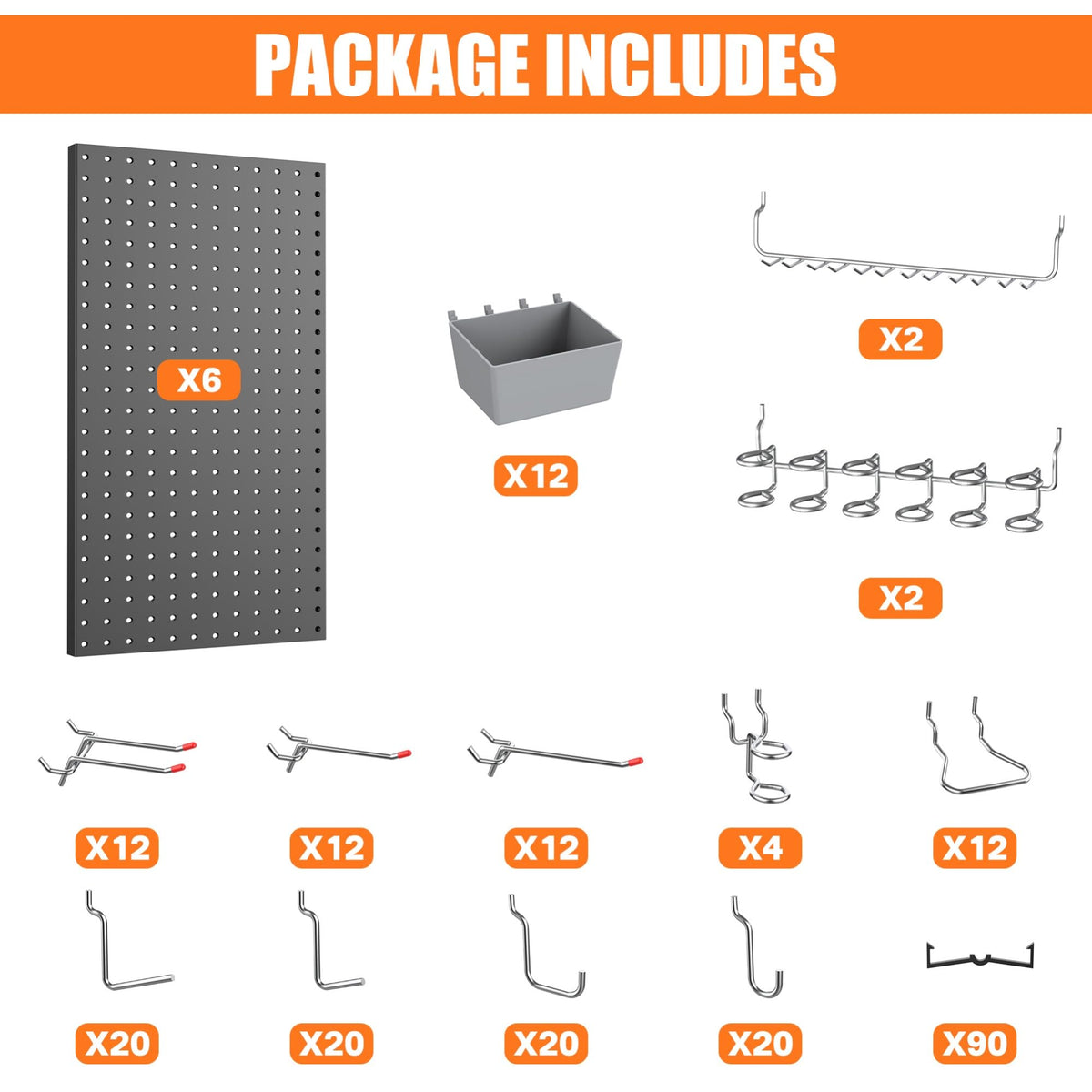 Garage Tools Organizer Boards Kit with Hooks (Black)