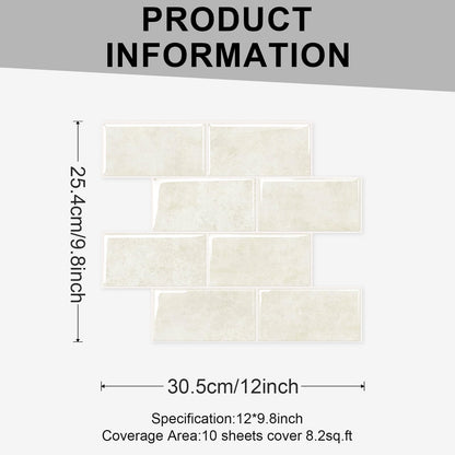 10 Sheets Thicker Peel and Stick Backsplash (Beige)