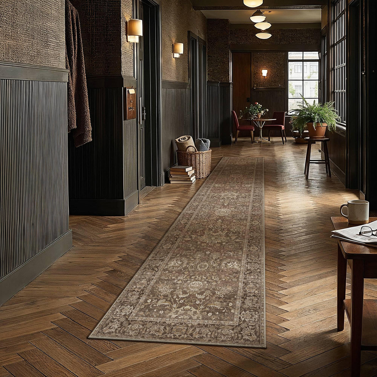 Hallway Runner Rugs 2x12 Brown Vintage Rug (Retro | Brown / 2' x 12' (Runner))