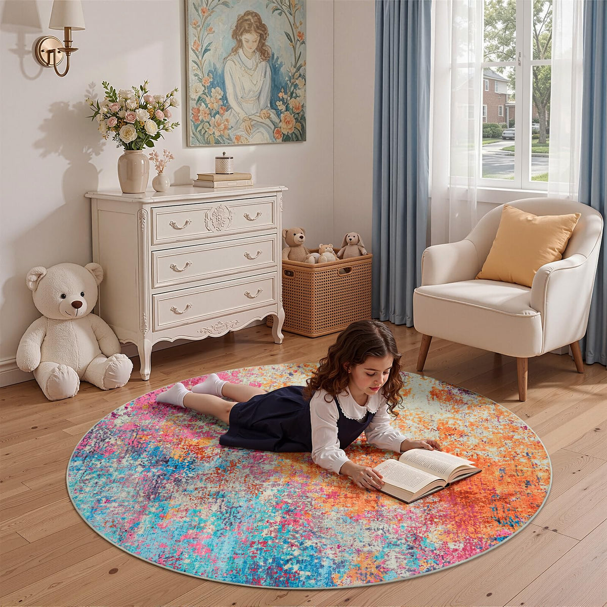 Washable 4ft Round Area Rug (Colorful / 4' (Round))