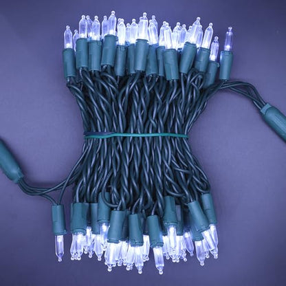 100 LED Warm White Christmas Lights on Green Wire