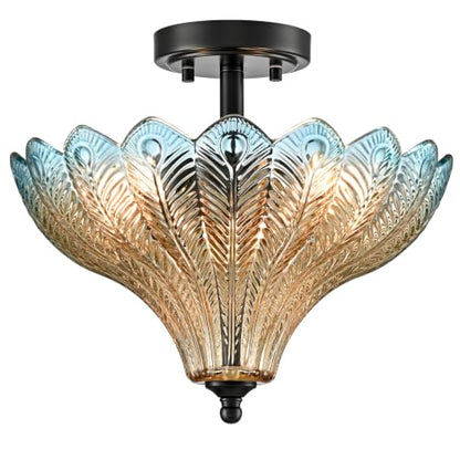 Glass Ceiling Light Semi Flush Mount Textured Glass Shade
