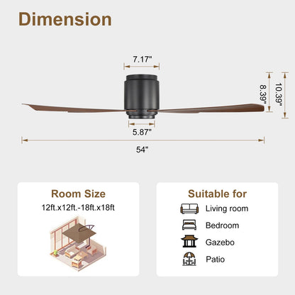 54 Inch Wet Rated Ceiling Fan without Light (Black and Walnut / 54")