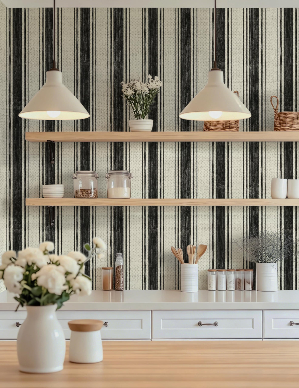 Peel and Stick Wallpaper Black and Cream White 17.3"x393" Hand (Black and Cream White / 17.3" x 393")