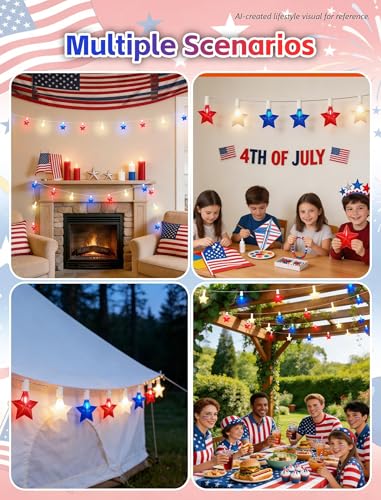 50FT 25 Light Patriotic Star Red White and Blue LED Star Lights (Red White Blue Star Lights / 50FT)