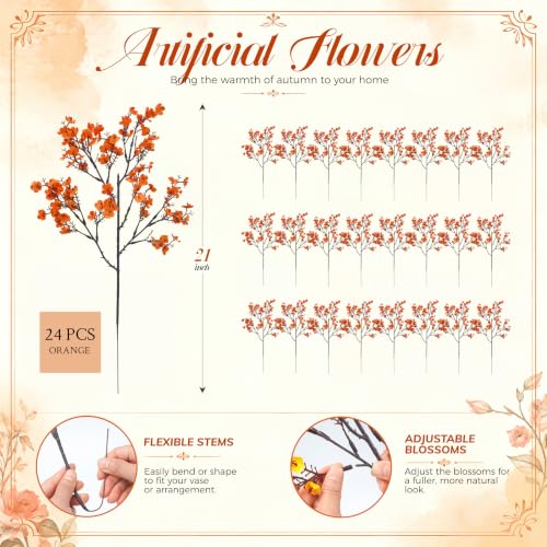 24 Orange Fall Babys Breath Artificial Flowers for Home Vase Decor (Fall Mixed Color)