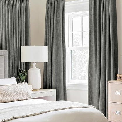100% Blackout Linen Curtains for Bedroom 52x63 Inches Dark Grey (Dark Grey / 52"W x 63"L (Pack of 2))