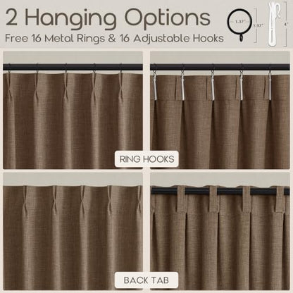 Rust Brown Linen Pleated Semi Sheer Curtains 84 Inches Long 2 Panels Set (Rust Brown / 40"W x 84"L (Pack of 2))