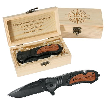 Engraved Pocket Knife Gift with Wooden Box