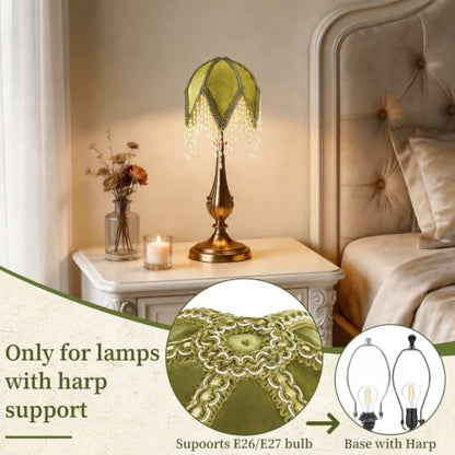 vintage Lampshade With Olive Green Velvet Tassel