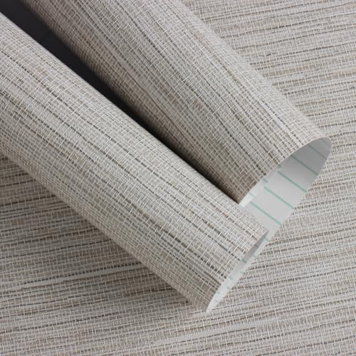Beige Grasscloth Peel and Stick Wallpaper Textured 17.3in x 196.8in (Beige / 17.3inch × 196.8inch)