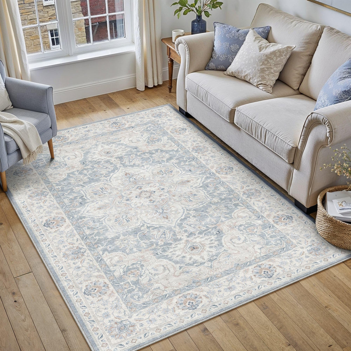Blue 4x6 Washable Area Rugs Vintage Indoor Carpet (E| Blue / 4' x 6' (Rectangular))