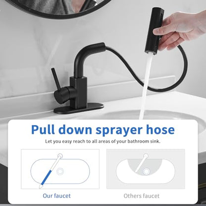 Matte Black Bathroom Faucets with 4 Mode Pull Down Sprayer