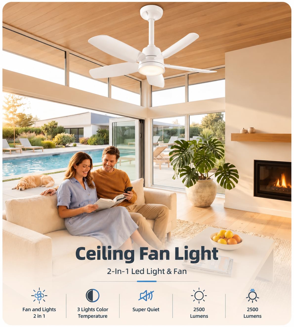 Ceiling Fan with Light (White / 28inch)