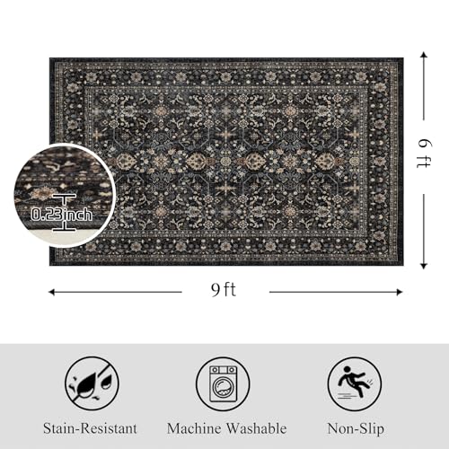 Washable Area Rug 6×9 for Living Room (Dark Gray / 6' x 9' (Rectangular))