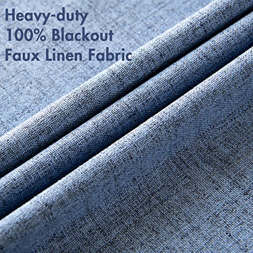 100% Blackout Linen Curtains for Bedroom 52x84 Inches Stone Blue (Stone Blue / 52"W x 84"L (Pack of 2))