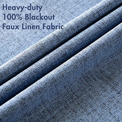 100% Blackout Linen Curtains for Bedroom 52x84 Inches Stone Blue (Stone Blue / 52"W x 84"L (Pack of 2))
