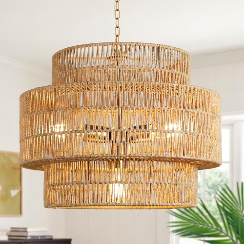 Boho Rattan Chandelier Light Fixture