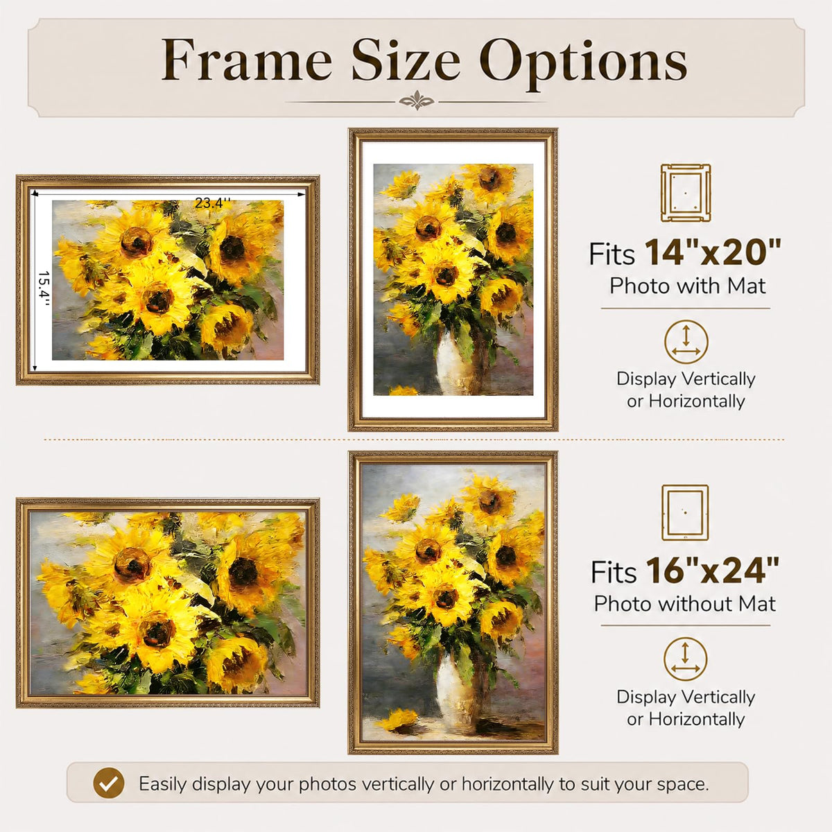 16x24 Vintage Picture Frame for Poster Photo Picture and 40x60 cm Canvas with 14x20 Mat (Gold / 16x24 inch)