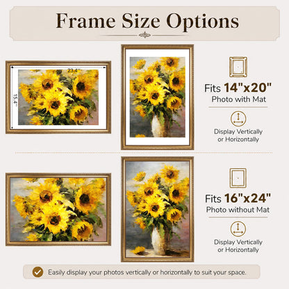16x24 Vintage Picture Frame for Poster Photo Picture and 40x60 cm Canvas with 14x20 Mat (Gold / 16x24 inch)