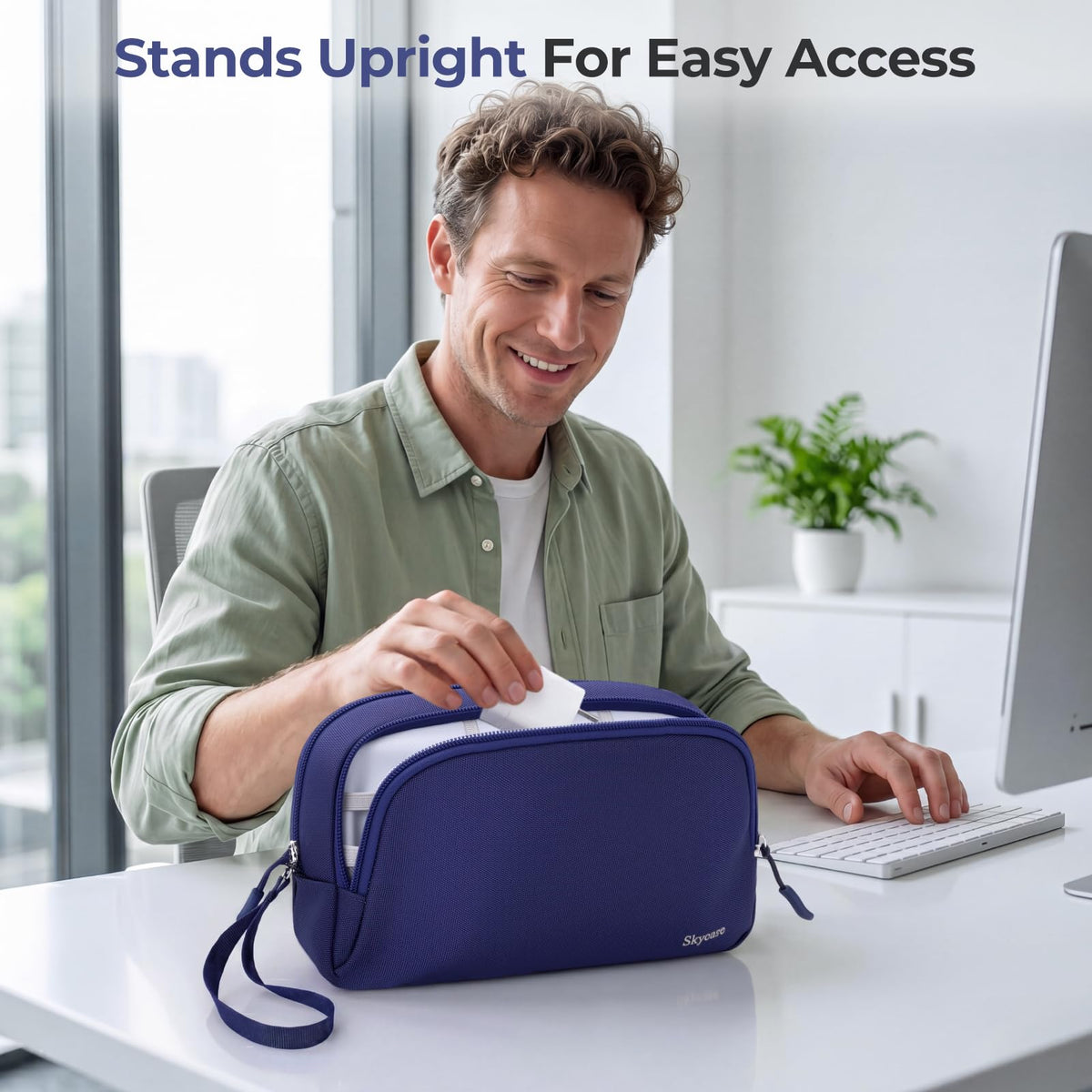 Electronics Travel Organizer 9 Compartment Dual Layer Tech Pouch Lightweight Water Resistant Travel Cable Organizer Bag for Chargers Cords Phone Power Bank Tech Essentials and Daily Items (Blue / L)