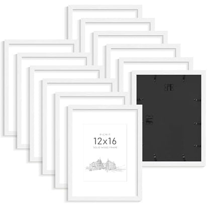 12x16 Solid Wood Frame Set of 12 (White Wood Grain / 12x16)