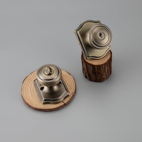 Antique Brass Door Knobs with Lock and Keys for Exterior Door