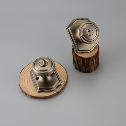Antique Brass Door Knobs with Lock and Keys for Exterior Door