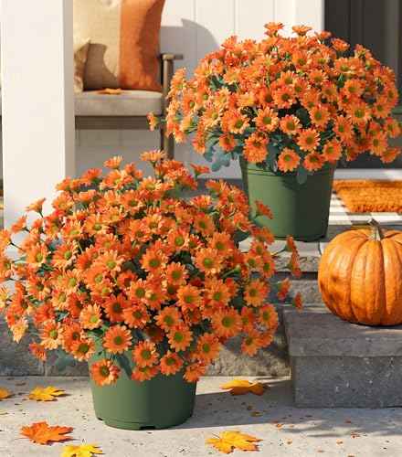 Artificial Mums for Outdoors Fall Decor (B-orange / 10.6 inch)