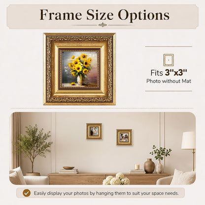 3x3 Vintage Picture Frame (Gold / 3x3 inch)
