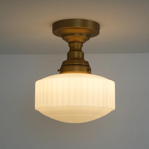 Flush Mount Ceiling Light with 9 Inch Milk Glass Shade