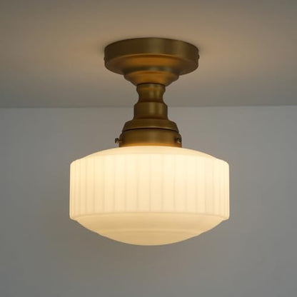 Flush Mount Ceiling Light with 9 Inch Milk Glass Shade
