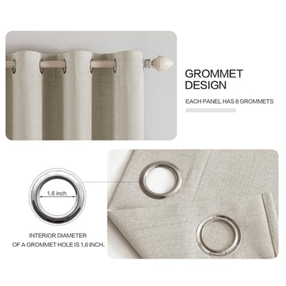100% Blackout Linen Curtains for Bedroom 52x84 Inches Cobblestone (Cobblestone / 52"W x 84"L (Pack of 2))