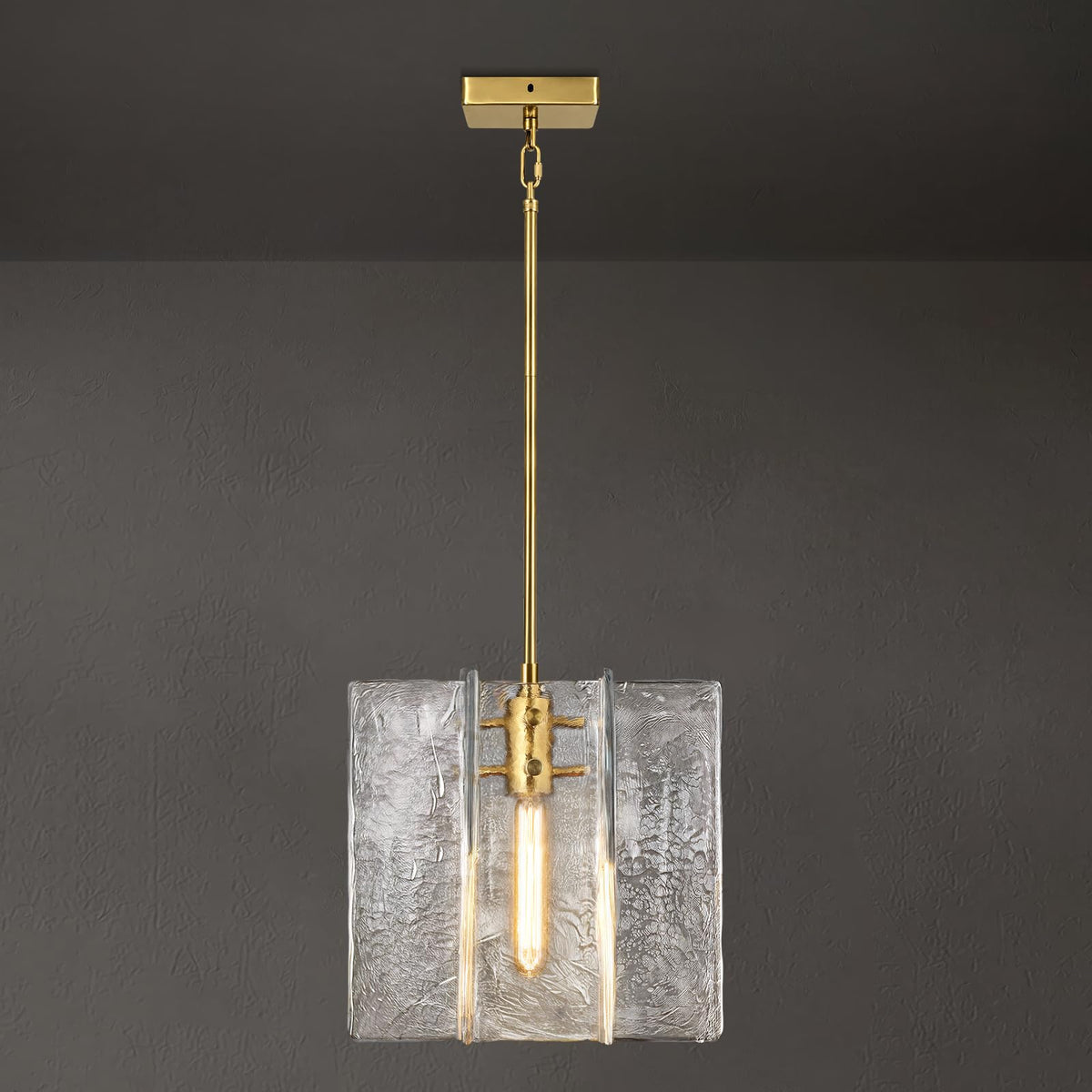 Modern Large Brass Water Ripple Glass Kitchen Pendant Light Fixtures (Brass-12-IN)