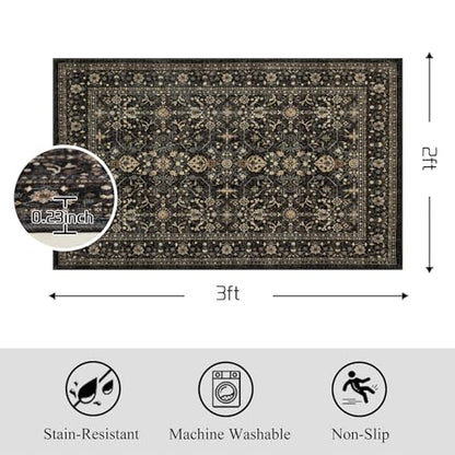 Washable Small Area Rug 2×3 for Entryway (Dark Gray / 2' x 3' (Rectangular))