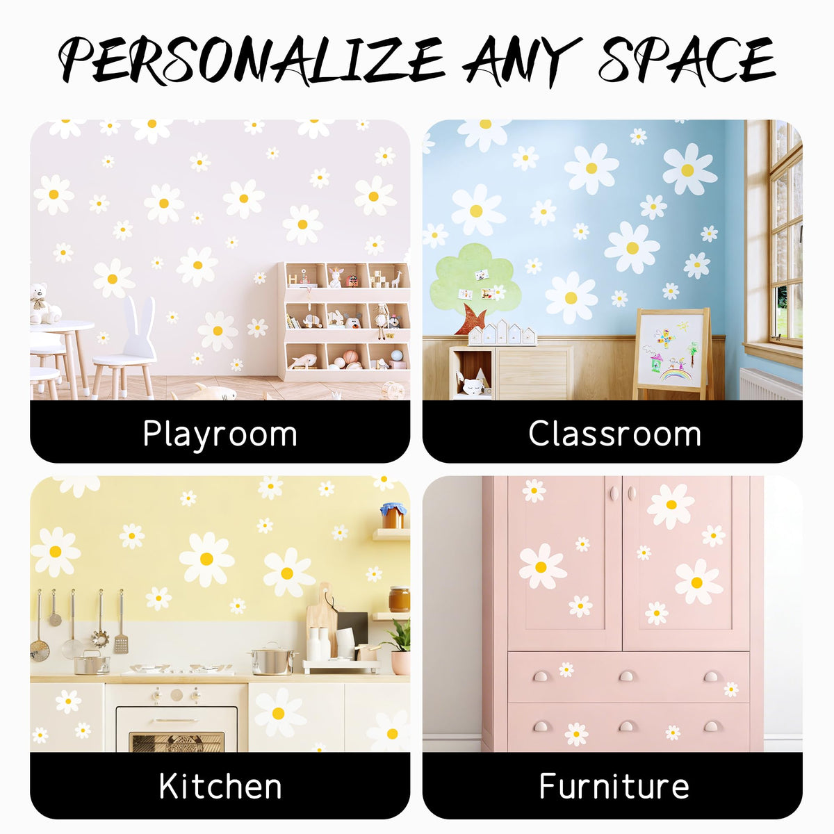 42 Pcs Large White Daisy Wall Decals (White)