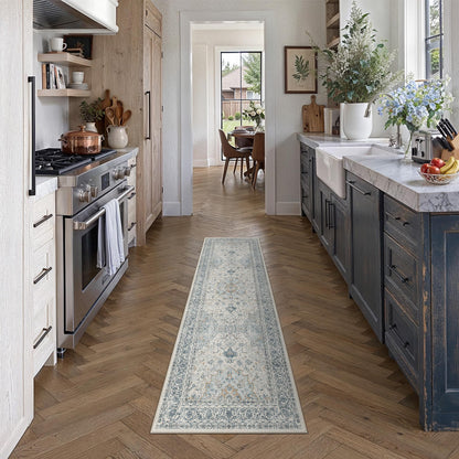 2x6 Washable Runner Rug Navy Blue Non Slip Vintage Carpet (Vintage | Blue Multi / 2' x 6' (Runner))