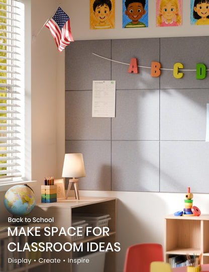 Felt Bulletin Board & Cork Board Alternative 48'' x 36'' (Soft Gray-1 / Solid tile 6-pack)