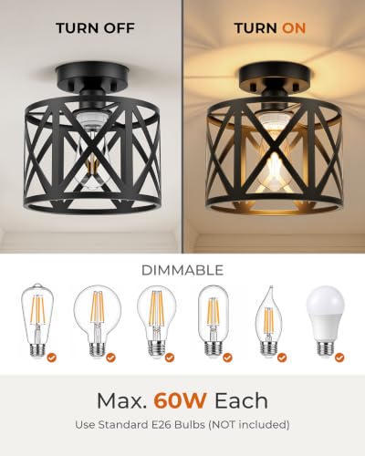 Farmhouse Semi Flush Mount Ceiling Light Fixture E26 Black