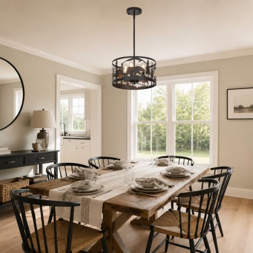Rustic Deer Bear Cabin Chandelier