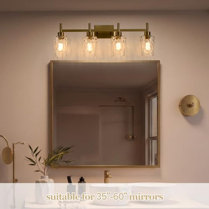 4 Light Bathroom Vanity Light Modern with Hammered Glass Shade (Gold / 4 Lights)