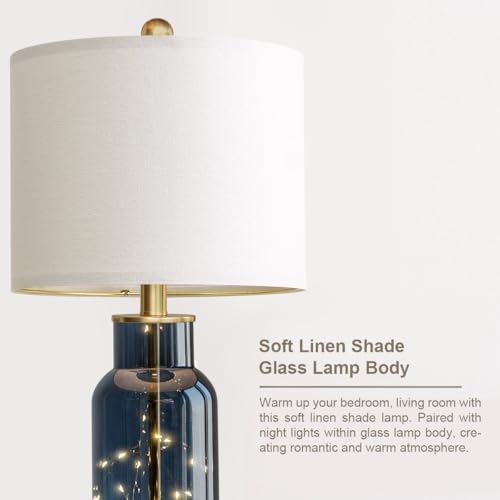 Glass Table Lamps Set of 2 with Nightlight for Bedroom