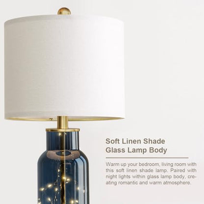 Glass Table Lamps Set of 2 with Nightlight for Bedroom