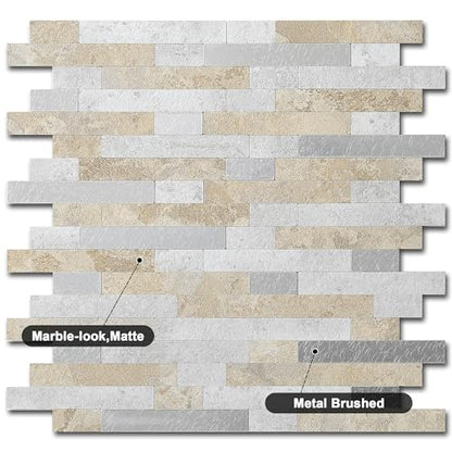 Marble Peel and Stick Backsplash Stick Tiles Subway Beige Gray 10 (Beige Grey)