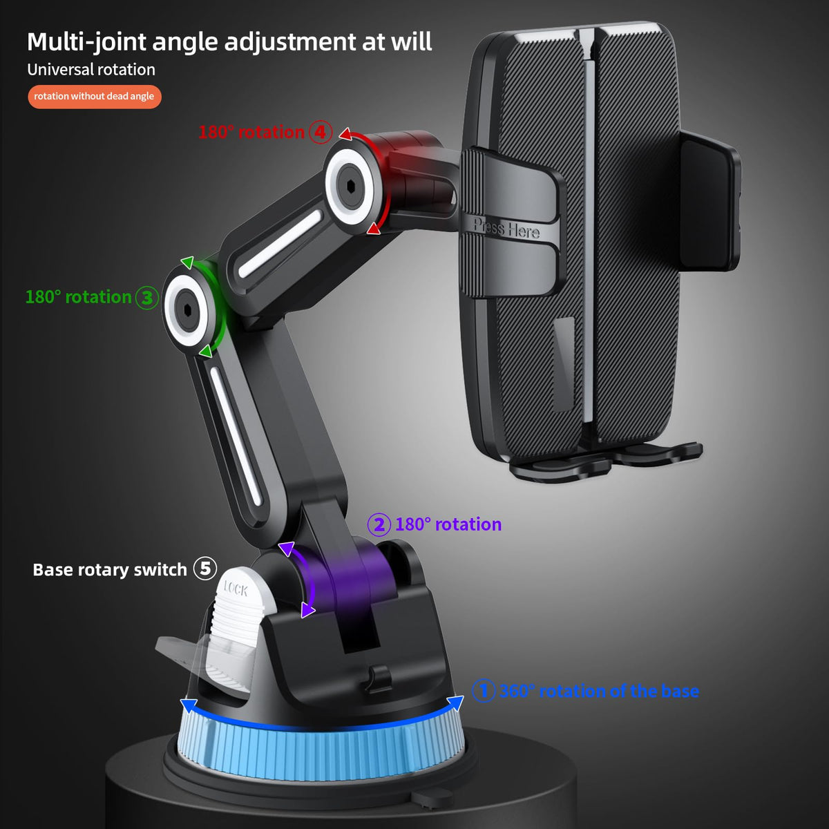 Suction Cup Car Phone Mount Dash Mounted Holders Windshield Phone Mount with 360° Rotation Stable Phone Holders for Your Car with Military