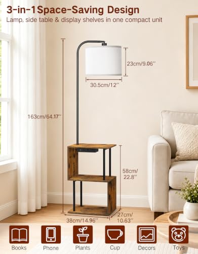 Dimmable Floor Lamp with Table & Charging Station