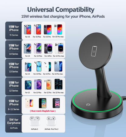 Magnetic Wireless Charger Stand 15W Fast Mag (Magnetic Single Pack Black)