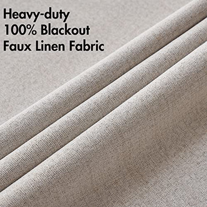 100% Blackout Linen Curtains for Bedroom 52x108 Inches Ivory (Ivory / 52"W x 108"L (Pack of 2))